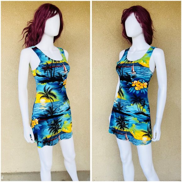 Vintage 90s Hawaiian Mini Dress - Picture 3 of 6